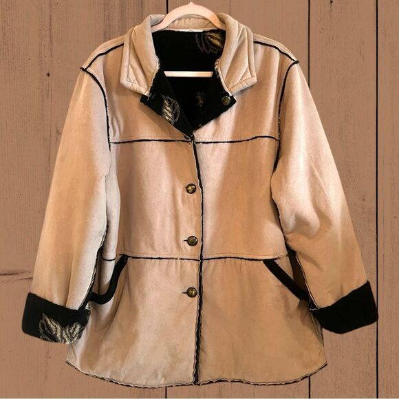 Vintage reversible jacket, faux suede one side fleece other side - Picture 2 of 6